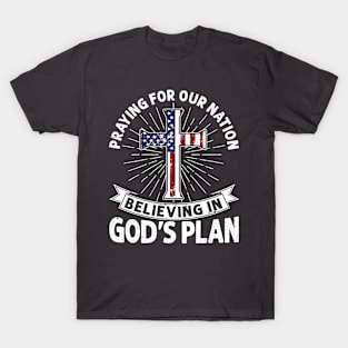 Praying For Our Nation Jesus American Flag Patriot Christian T-Shirt